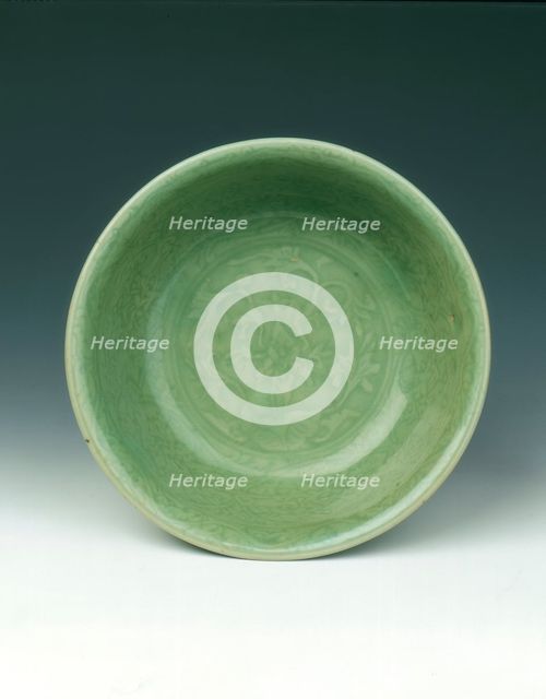 Carved celadon bowl, early Ming dynasty, China, 15th century. Creator: Unknown.