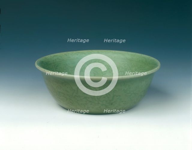 Carved celadon bowl, early Ming dynasty, China, 15th century. Creator: Unknown.