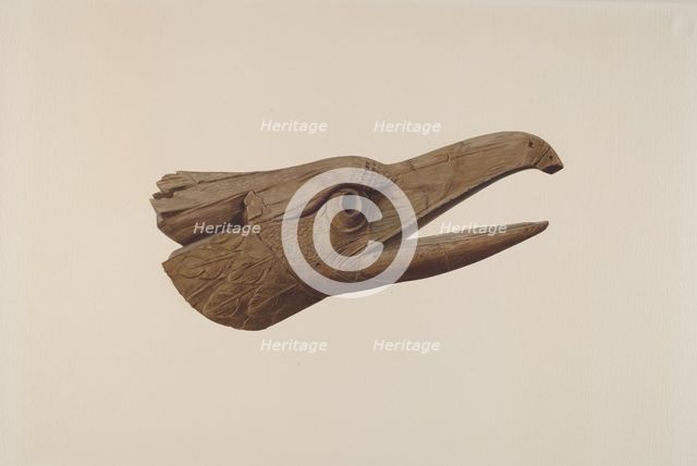 Carved Eagle Head, c. 1937. Creator: Lucille Chabot.