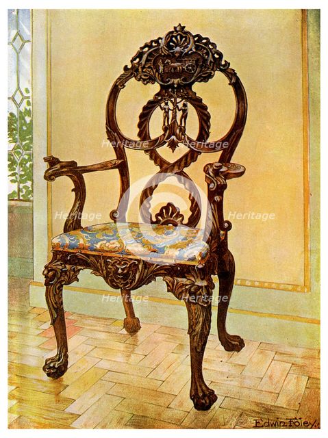 Carved early Chippendale chairman's chair, 1911-1912.Artist: Edwin Foley