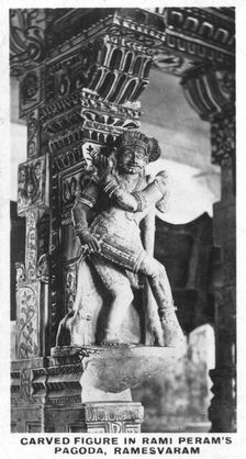 Carved figure in Rami Peram's Pagoda, Ramesvaram, India, c1925