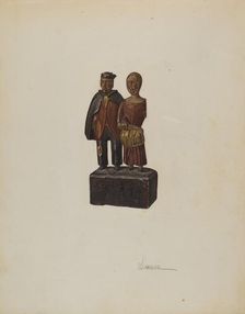 Carved Group: "Mennonites Homeward", c. 1939. Creator: Selma Sandler