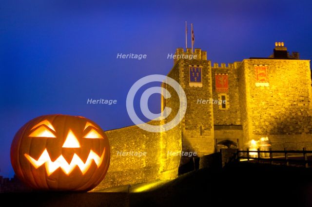 Carved Halloween pumpkin at Dover Castle, Kent, 2009. Creator: James McCormick.