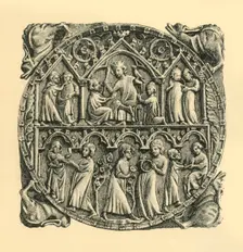 Carved ivory mirror back, c1310-1320, (1881). Creator: D Jones