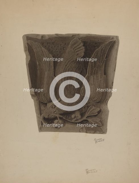 Carved Keystone, c. 1939. Creator: Richard Barnett.