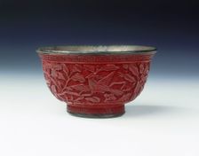 Carved lacquer bowl with birds among peonies, Late Ming dynasty, China, 1st half of 17th century
