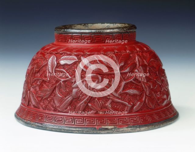 Carved lacquer bowl with birds among peonies, Late Ming dynasty, China, 1st half of 17th century. Artist: Unknown