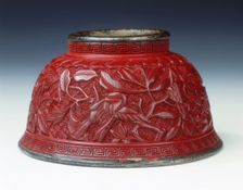 Carved lacquer bowl with birds among peonies, Late Ming dynasty, China, 1st half of 17th century