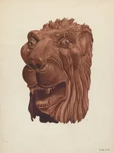 Carved Lion's Head, c. 1937. Creator: Vera Van Voris