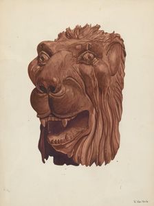 Carved Lion's Head, c. 1937. Creator: Vera Van Voris