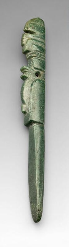 Carved Pendant Depicting a Costumed Figure with a Abstract Bird Headdress, A.D. 1000/1500. Creator: Unknown