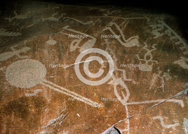 'Carved Petroglyph' (People, deers, elks, birds, boots and circles), 4th-3rd millenium BC. Artist: Unknown