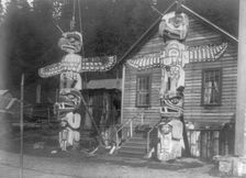 Carved posts at Alert Bay, c1914. Creator: Edward Sheriff Curtis
