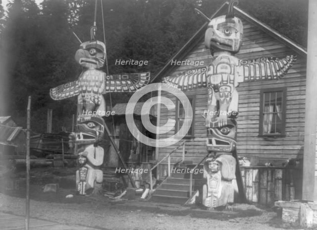Carved posts at Alert Bay, c1914. Creator: Edward Sheriff Curtis.