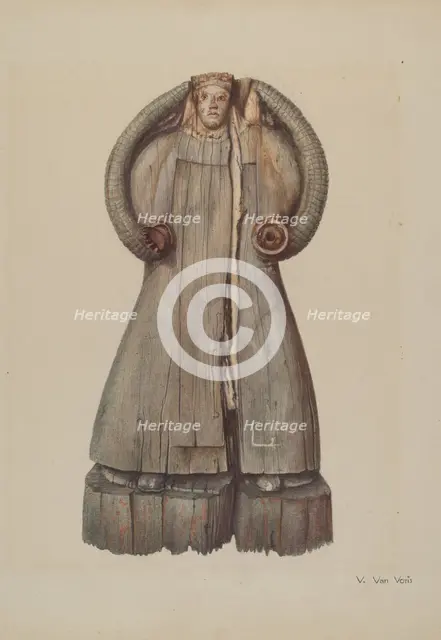 Carved Statue of the Virgin Mary, c. 1939. Creator: Vera Van Voris.