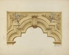 Carved Stone Arch Over Doorway, c. 1939. Creator: Emile Cero