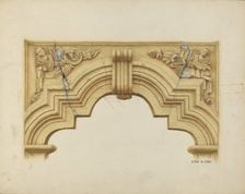 Carved Stone Arch Over Doorway, c. 1939. Creator: Emile Cero
