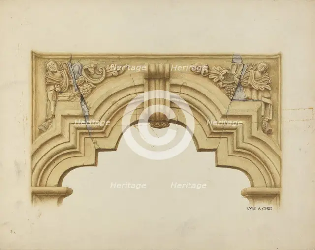 Carved Stone Arch Over Doorway, c. 1939. Creator: Emile Cero.