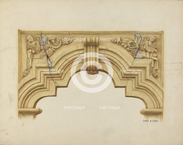 Carved Stone Arch Over Doorway, c. 1939. Creator: Emile Cero.