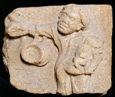 Carved stone depicting a monk carrying items, Muchelney Abbey, Somerset, c2010. Artist: Jonathan Bailey