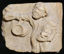 Carved stone depicting a monk carrying items, Muchelney Abbey, Somerset, c2010. Artist: Jonathan Bailey