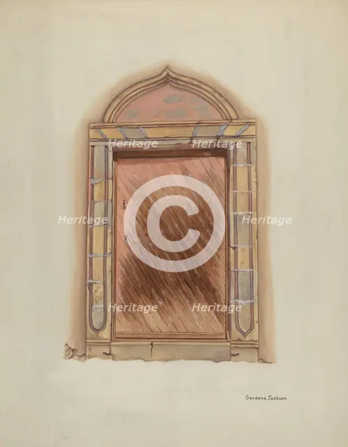 Carved Stone Doorway, Mission San Carlos Borromeo, 1938. Creator: Gordena Jackson.