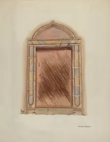 Carved Stone Doorway, Mission San Carlos Borromeo, 1938. Creator: Gordena Jackson