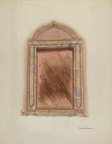 Carved Stone Doorway, Mission San Carlos Borromeo, 1938. Creator: Gordena Jackson