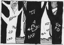 Carved trees, 1951. Creator: Shirley Markham