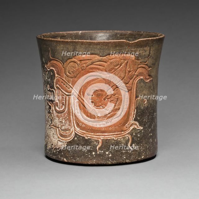 Carved Vessel Depicting a Lord Wearing a Water-Lily Headdress, A.D. 600/800. Creator: Unknown.