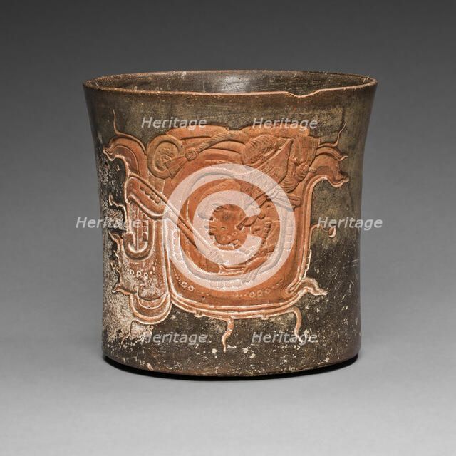 Carved Vessel Depicting a Lord Wearing a Water-Lily Headdress, A.D. 600/800. Creator: Unknown.