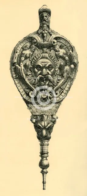 Carved walnut wood bellows, 1550-1600, (1881).  Creator: D Jones.