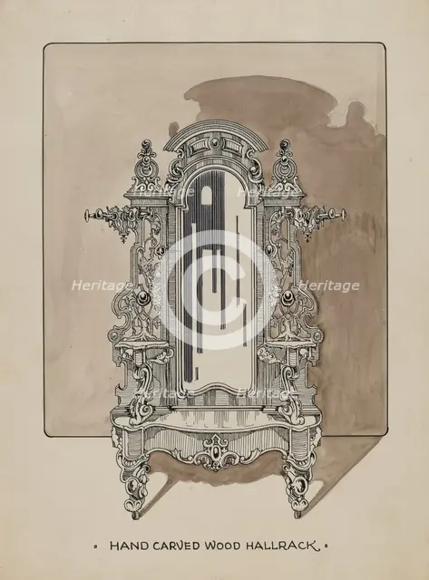 Carved Walnut Hall Rack, c. 1936. Creator: Thomas Byrne.