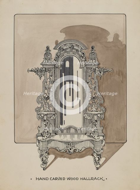 Carved Walnut Hall Rack, c. 1936. Creator: Thomas Byrne.