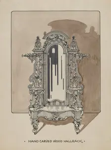 Carved Walnut Hall Rack, c. 1936. Creator: Thomas Byrne
