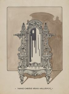 Carved Walnut Hall Rack, c. 1936. Creator: Thomas Byrne