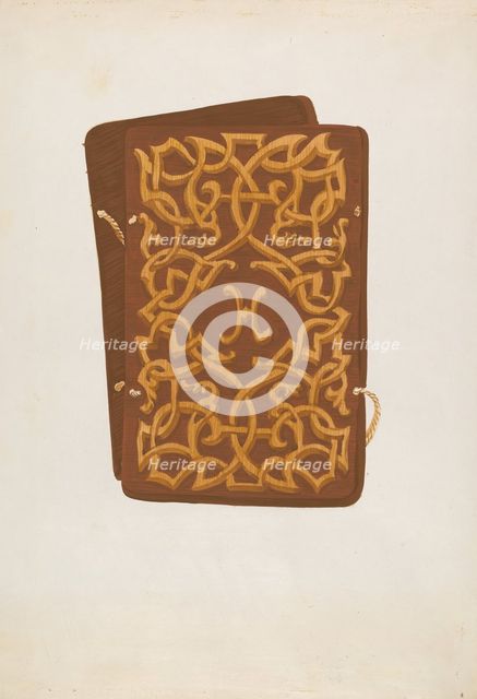 Carved Wood Book Cover, c. 1936. Creator: Natalie Simon.