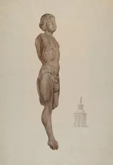 Carved Wood Figure - "Flying Mercury", c. 1936. Creator: Ingrid Selmer-Larsen