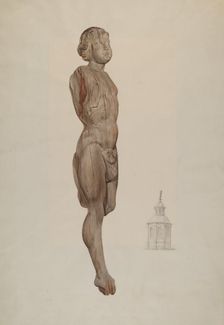 Carved Wood Figure - "Flying Mercury", c. 1936. Creator: Ingrid Selmer-Larsen