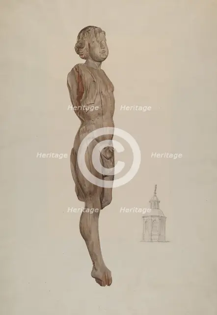Carved Wood Figure - "Flying Mercury", c. 1936. Creator: Ingrid Selmer-Larsen.