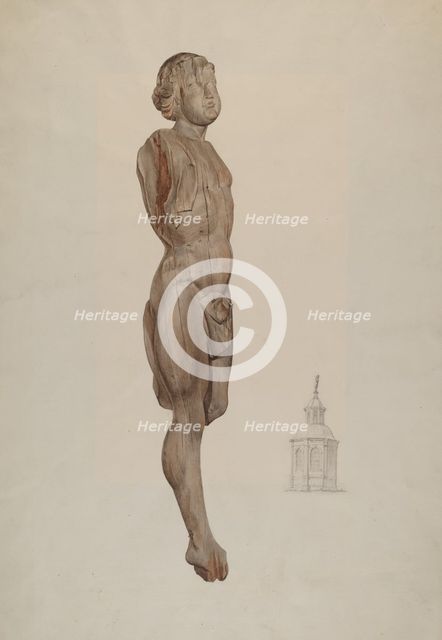 Carved Wood Figure - "Flying Mercury", c. 1936. Creator: Ingrid Selmer-Larsen.