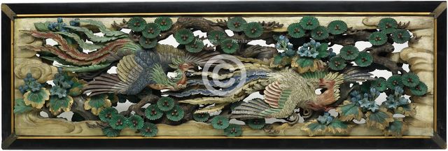 Carved wooden transom (ramma) panel from the Hooden, 1893. Creator: Takamura Koun.