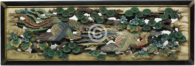 Carved wooden transom (ramma) panel from the Hooden, 1893. Creator: Takamura Koun.