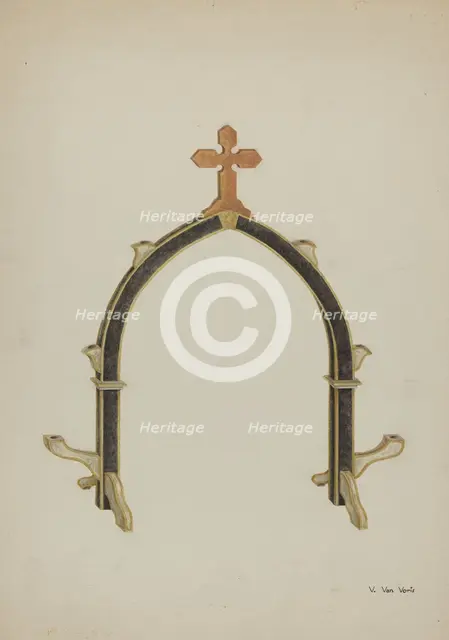 Carved Wooden Candleholder, c. 1939. Creator: Vera Van Voris.