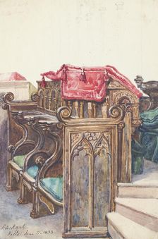 Carved wooden choir stalls at Wells, June 11, 1833. Creator: Solomon Alexander Hart