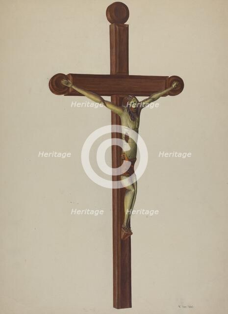 Carved Wooden Crucifix, c. 1939. Creator: Vera Van Voris.