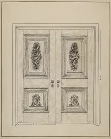 Carved Wooden Door, c. 1936. Creator: Ray Price