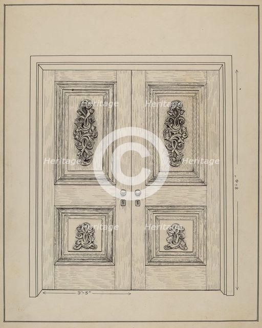 Carved Wooden Door, c. 1936. Creator: Ray Price.