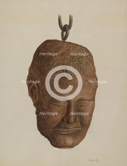 Carved Wooden Head, c. 1940. Creator: Cornelius Christoffels.
