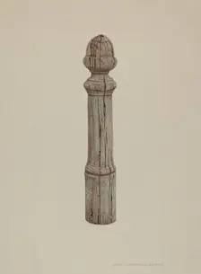 Carved Wooden Hitching Post, c. 1939. Creator: Rose Campbell-Gerke